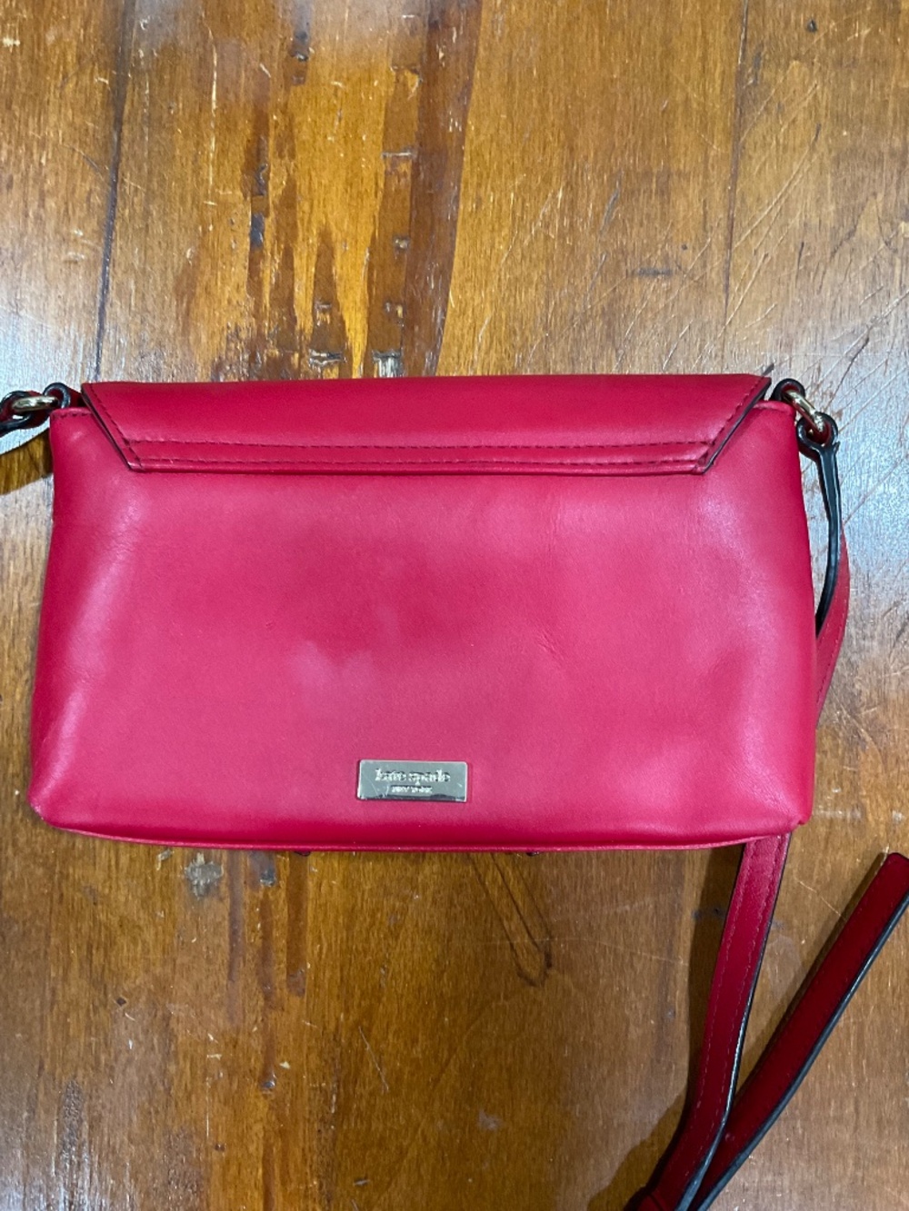 Kate Spade New York Red Smooth Leather Bow Crossbody Bag Flap Clutch - Picture 7 of 11